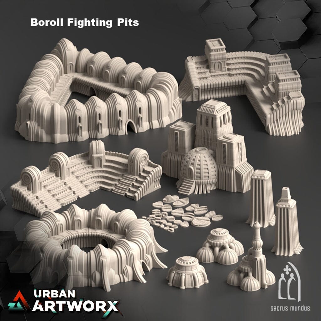 Tabletop Gelände - Sacrusmundus - Boroll Fighting Pits - Complete Set Sacrusmundus
