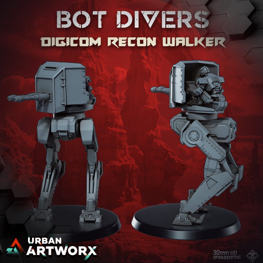 Tabletop Miniaturen - Skullforge Studios - Bot Divers: Digicom Recon Walker (2) Skullforge Studios