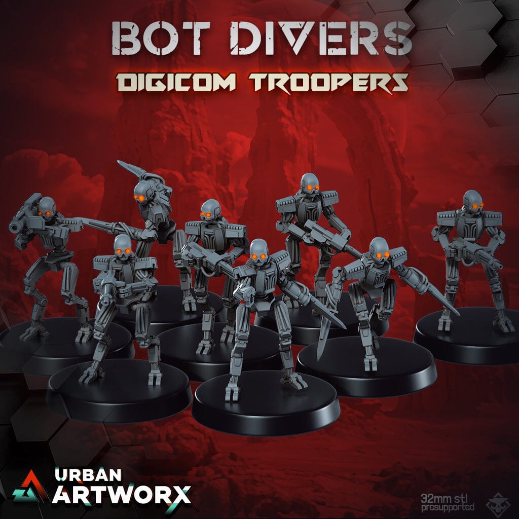 Tabletop Miniaturen - Skullforge Studios - Bot Divers: Digicom Troopers (8) Skullforge Studios