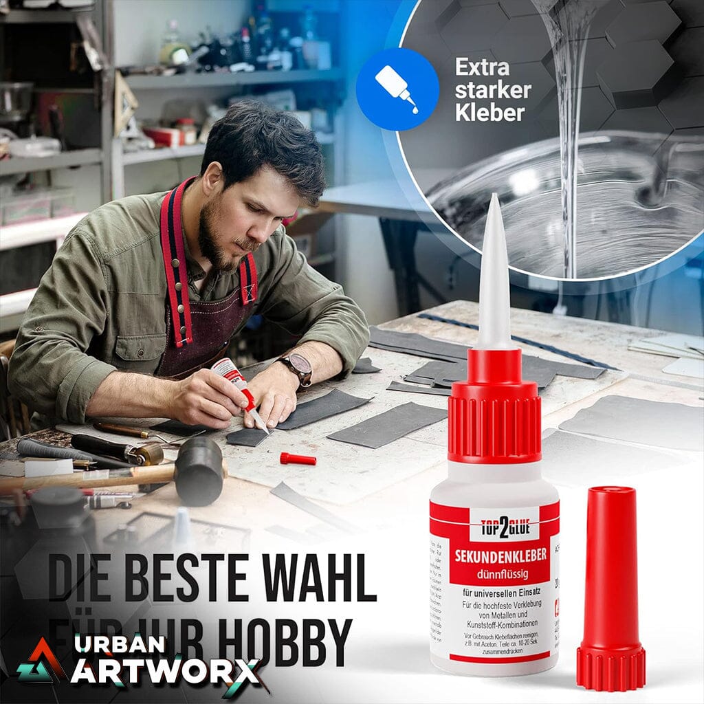 Tabletop Sekundenkleber extra stark - 20g - hochfester Cyanacrylat Kleber - Wasserfest, Dünnflüssig, Hitzebeständig, Industriequalität Urban ArtworX