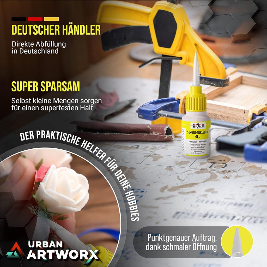 Tabletop Sekundenkleber GEL 20g - Extra Stark Flexibel Stoß- & Wasserresistentes Gel Urban ArtworX