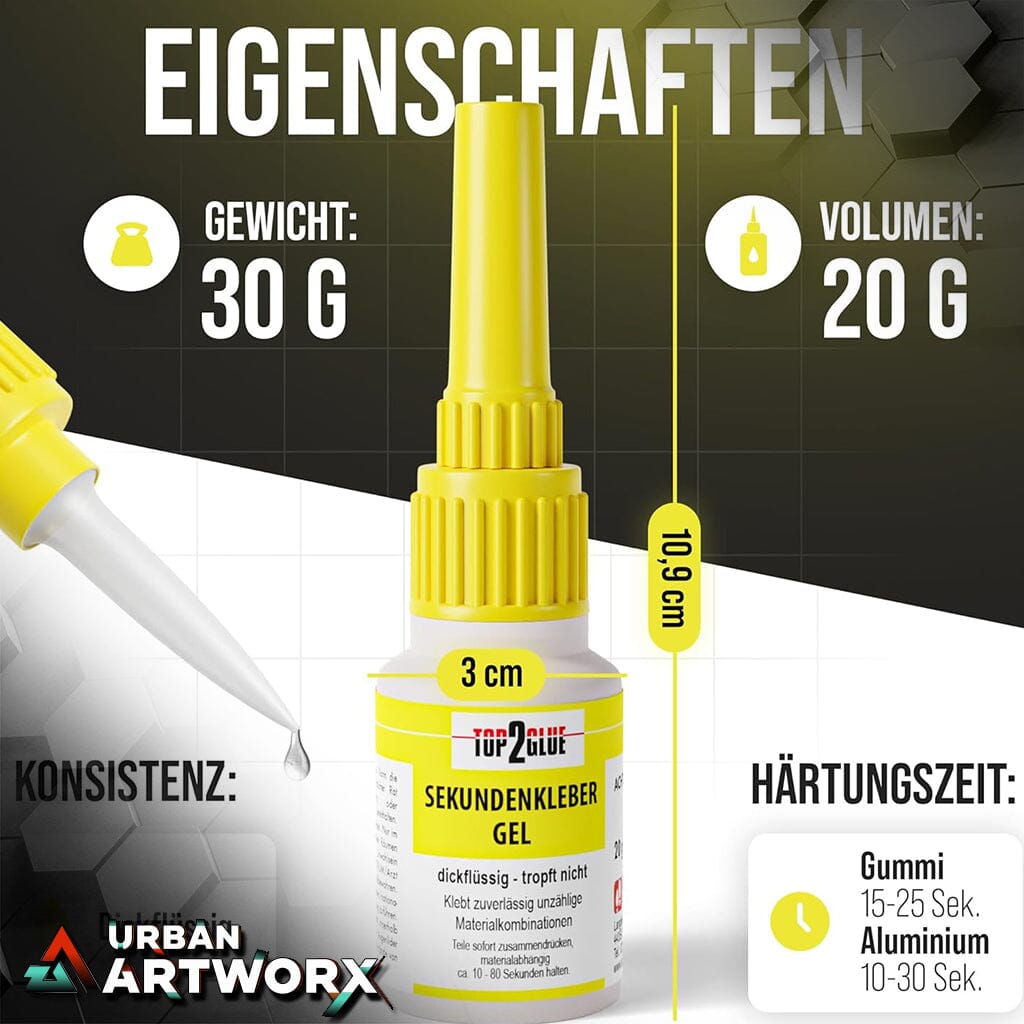 Tabletop Sekundenkleber GEL 20g - Extra Stark Flexibel Stoß- & Wasserresistentes Gel Urban ArtworX