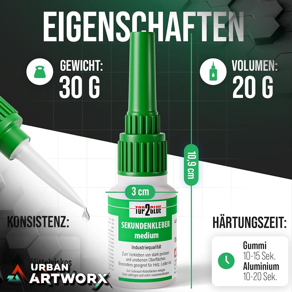 Tabletop Sekundenkleber mittelviskos 20g - Extra Stark Stoß & Wasserfest Urban ArtworX