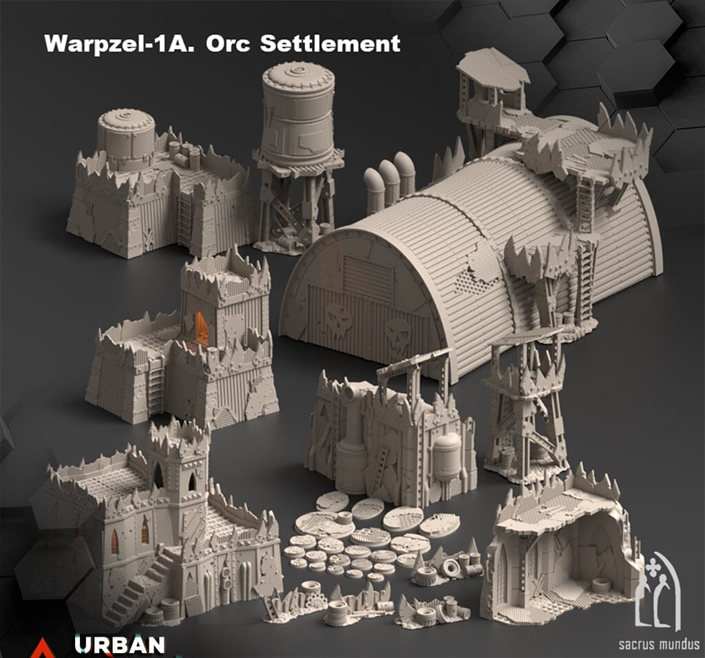Tabletop Gelände - Sacrusmundus - Warpzel-1A. Orc Settlement Sacrusmundus Complete Set