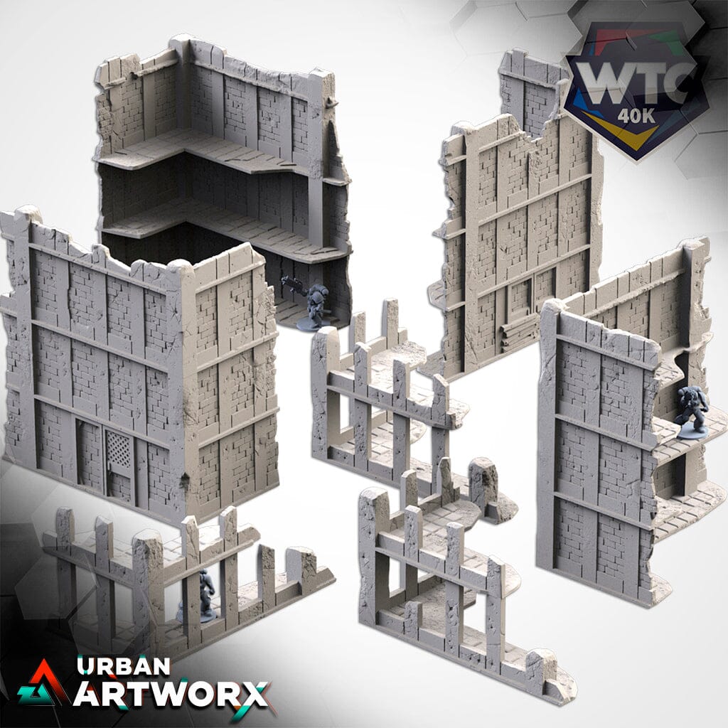 Tabletop Gelände - Txarli Factory - City Ruins WTC Txarli Factory Tourney Set Complete (WTC 8 Kleine 6 Große 6 Container)