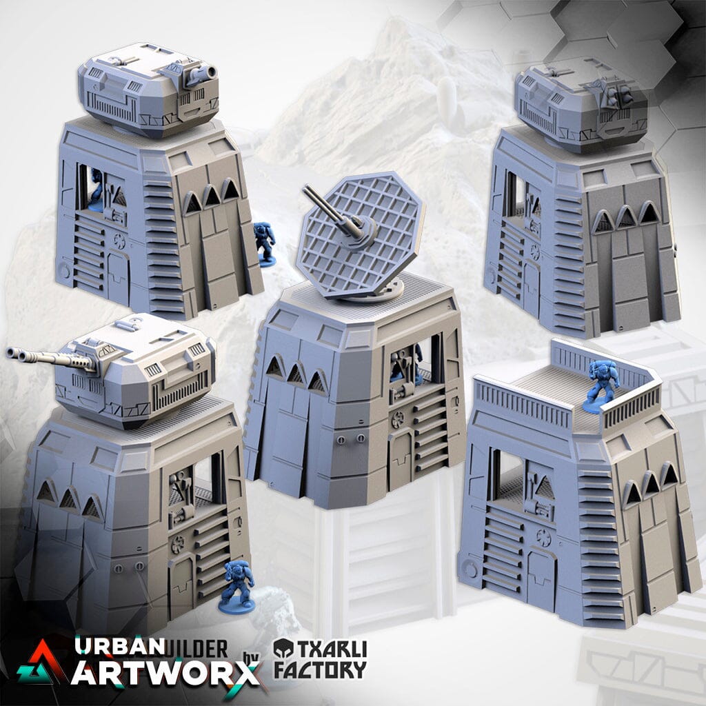 Tabletop Gelände - Txarli Factory - Modular Defense Turret Txarli Factory 3 Turret Complete Set