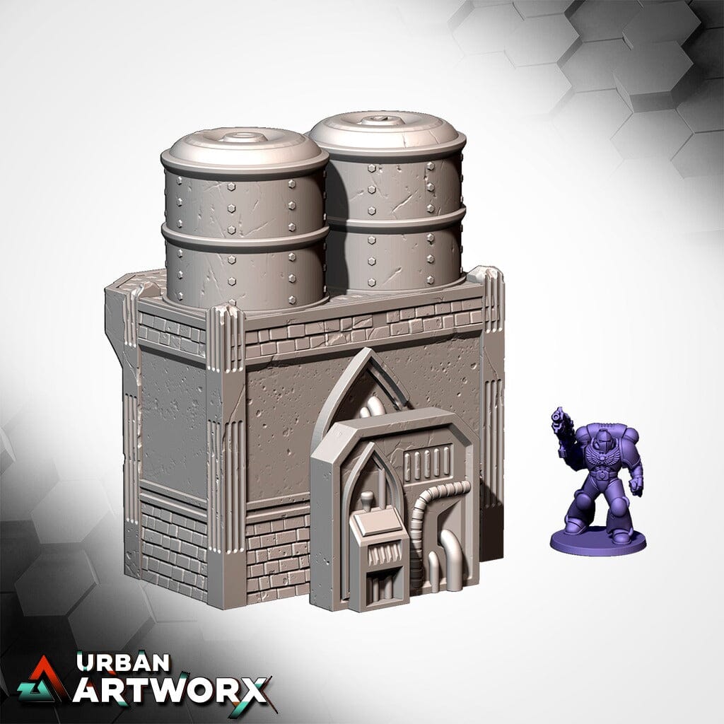 Tabletop Gelände - Txarli Factory - 11th Edition Grimdark Ruins Txarli Factory Silos 4x3 