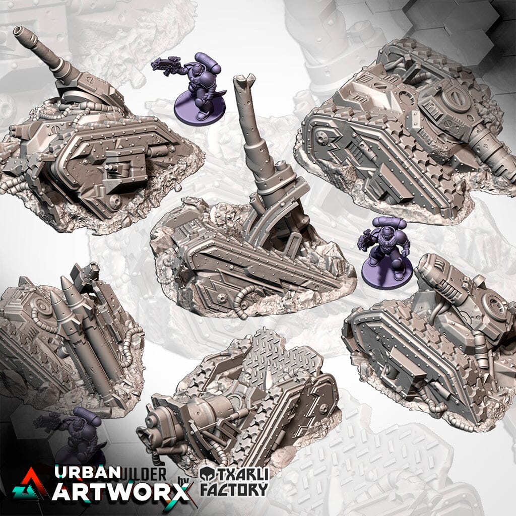 Tabletop Gelände - Txarli Factory - Destroyed Tanks Txarli Factory Complete Set 