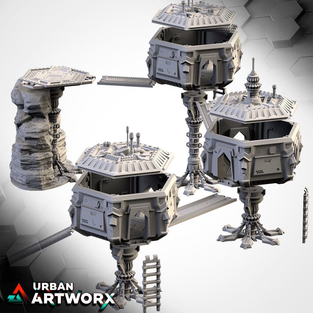 Tabletop Gelände - Txarli Factory - Sci-Fi City Txarli Factory Complete Set (3 Houses & 1 Port) 