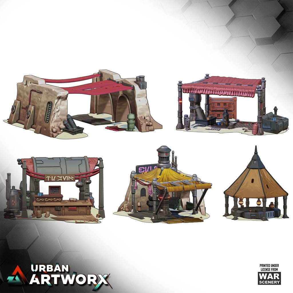 Tabletop Gelände - Warscenery - Streets of Yar'kassy - Market Stalls & Traders War Scenery 