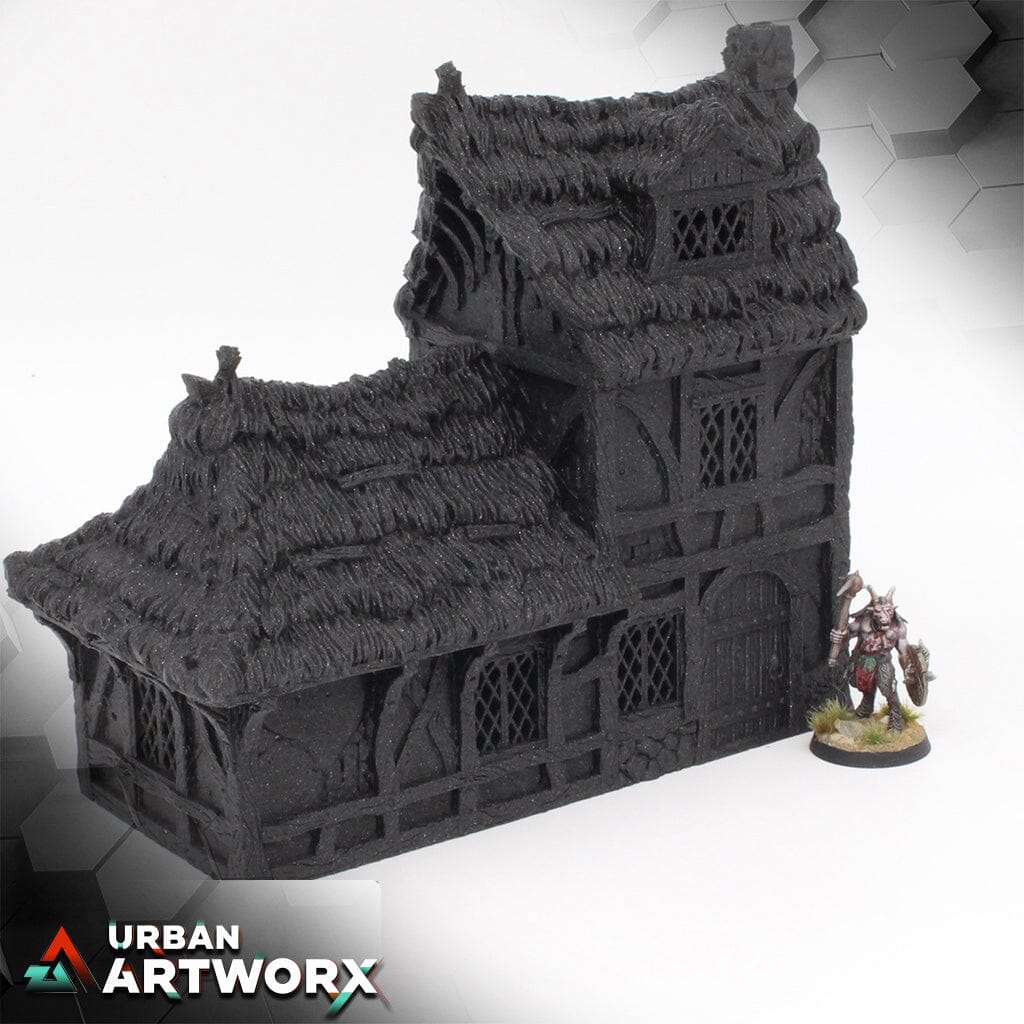 City of Tarok - Small House Black Scrolls Games Small House Thatched Windowed Roof 